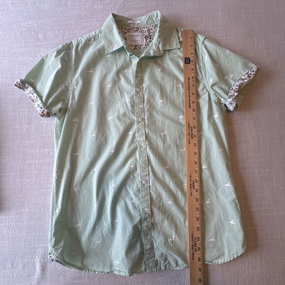 Denim & Flower Mint Green Button Up Short Sleeve With White Flamingos Men’s Sz M - Picture 5 of 6